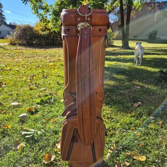 Vintage Hot-Z Brown Leather 6-Way Golf Cart Bag w/ Carry Strap - Picture 1 of 10
